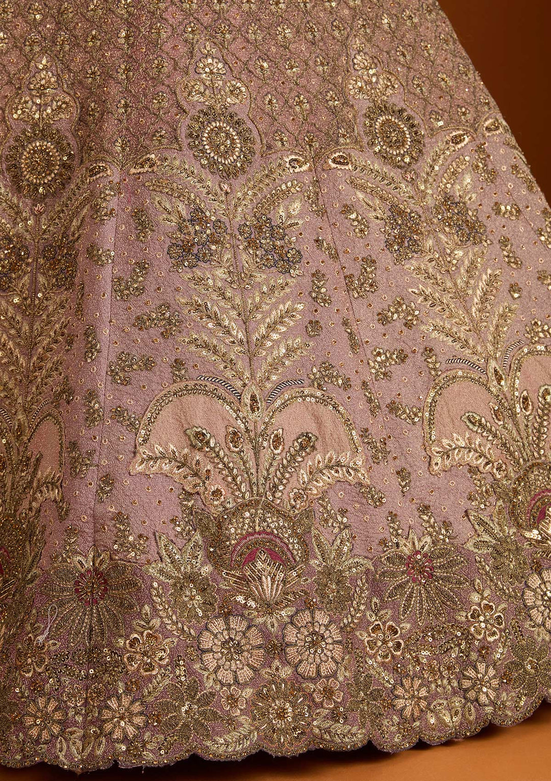 Lavender Zariwork Net Semi-Stitched Lehenga