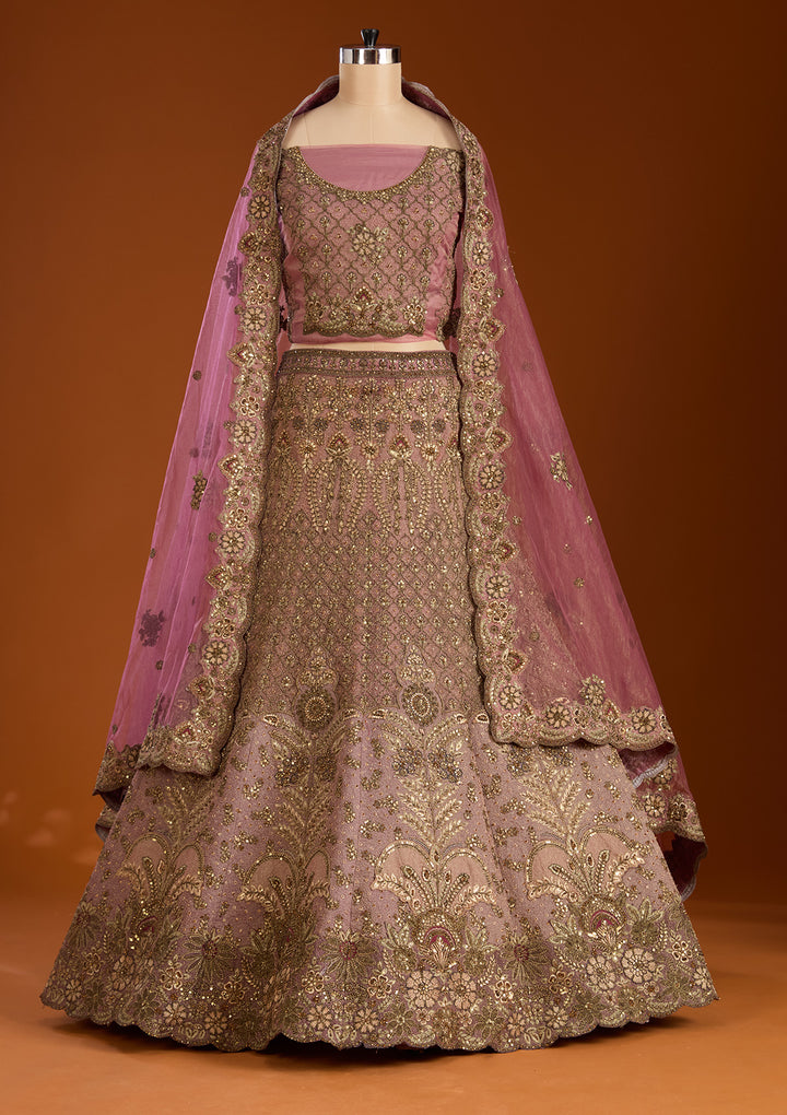 Lavender Zariwork Net Semi-Stitched Lehenga