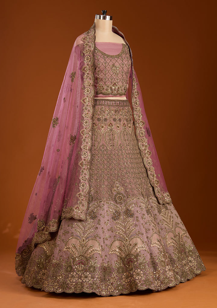 Lavender Zariwork Net Semi-Stitched Lehenga