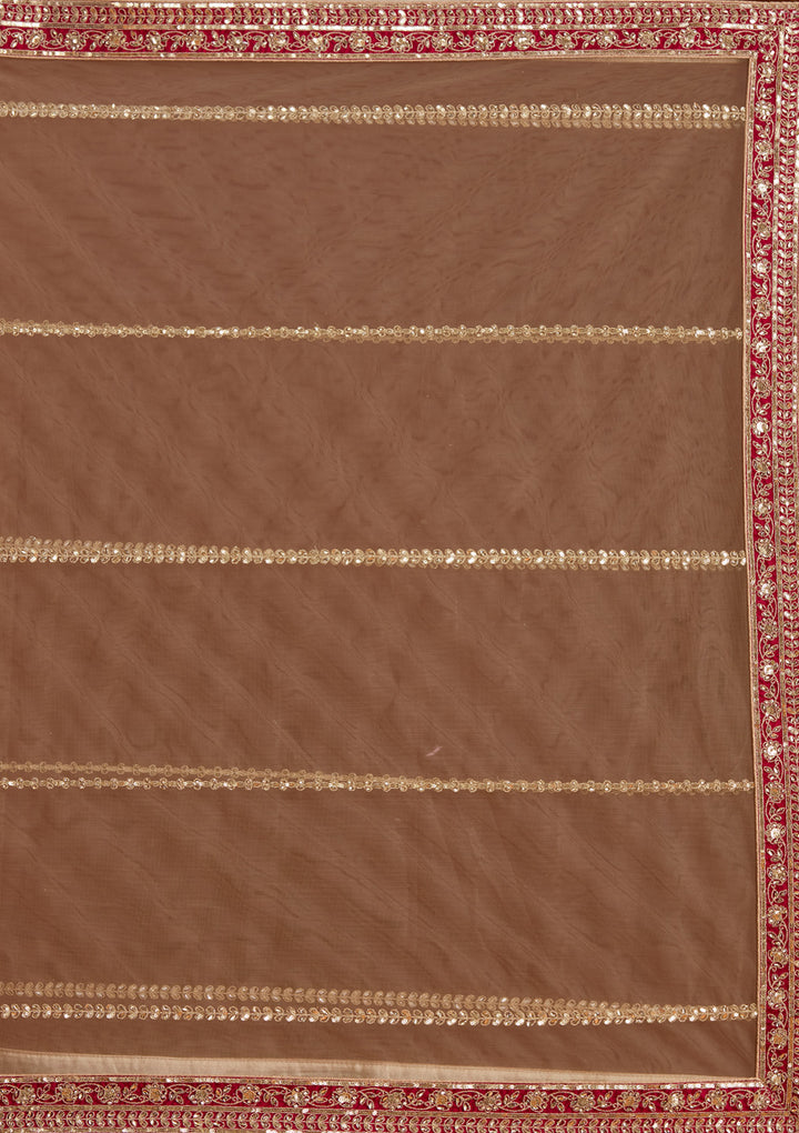 Beige Zariwork Net Semi-Stitched Lehenga