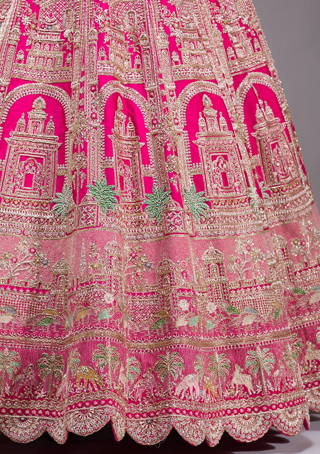 Rani Pink Zardosi Raw Silk Semi-Stitched Lehenga