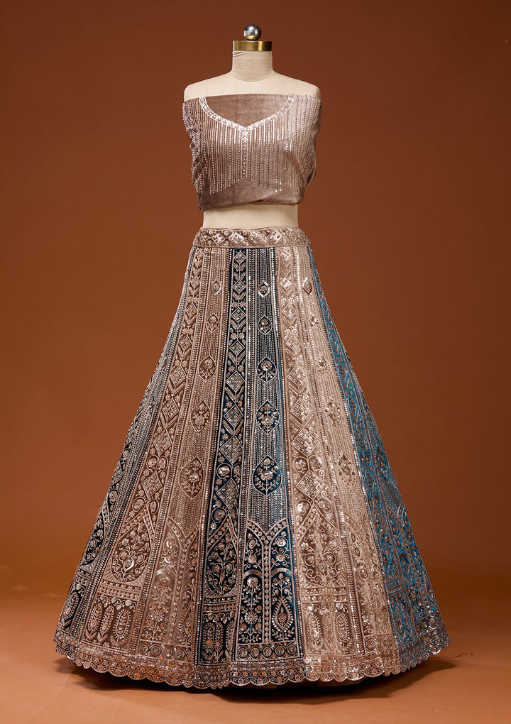 Navy Blue Sequins Velvet Semi-Stitched Lehenga