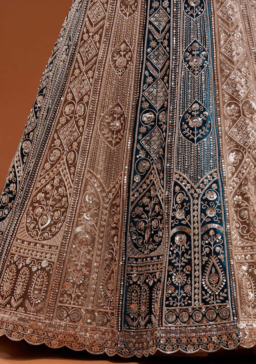 Navy Blue Sequins Velvet Semi-Stitched Lehenga