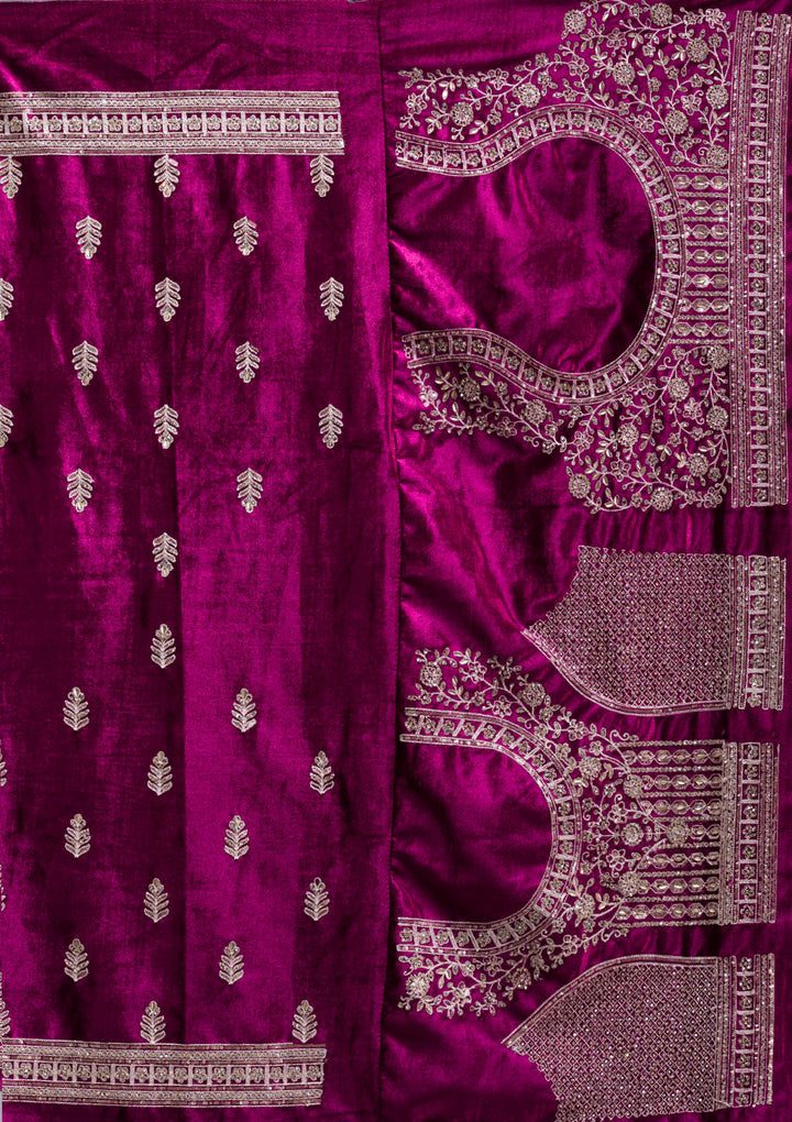 Wine Sequins Velvet Semi-Stitched Lehenga