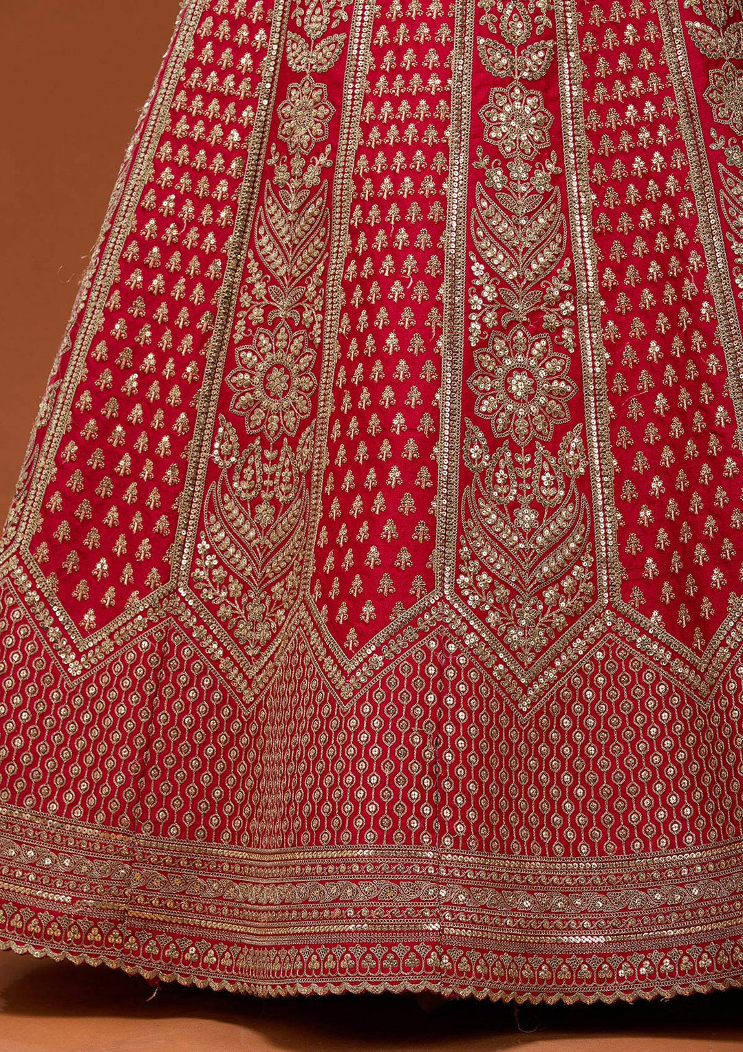 Red Cording Raw Silk Semi-Stitched Lehenga