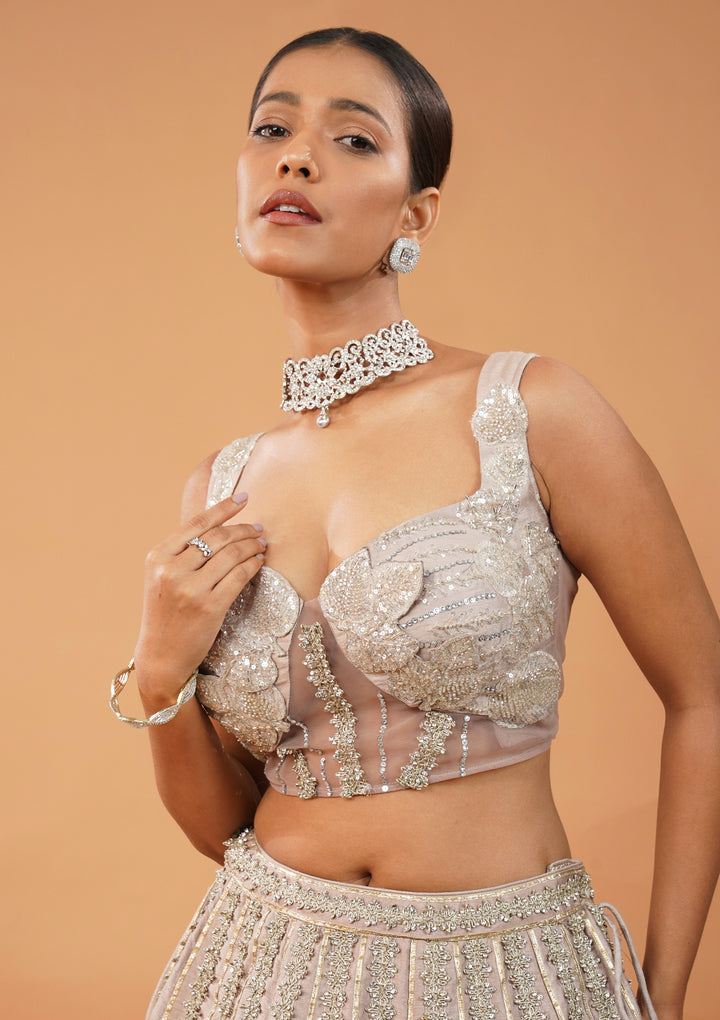 Lavender Stonework Net Readymade Lehenga