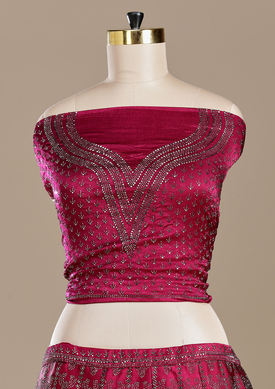 Rani Pink Silver Zariwork Satin Semi-Stitched Lehenga