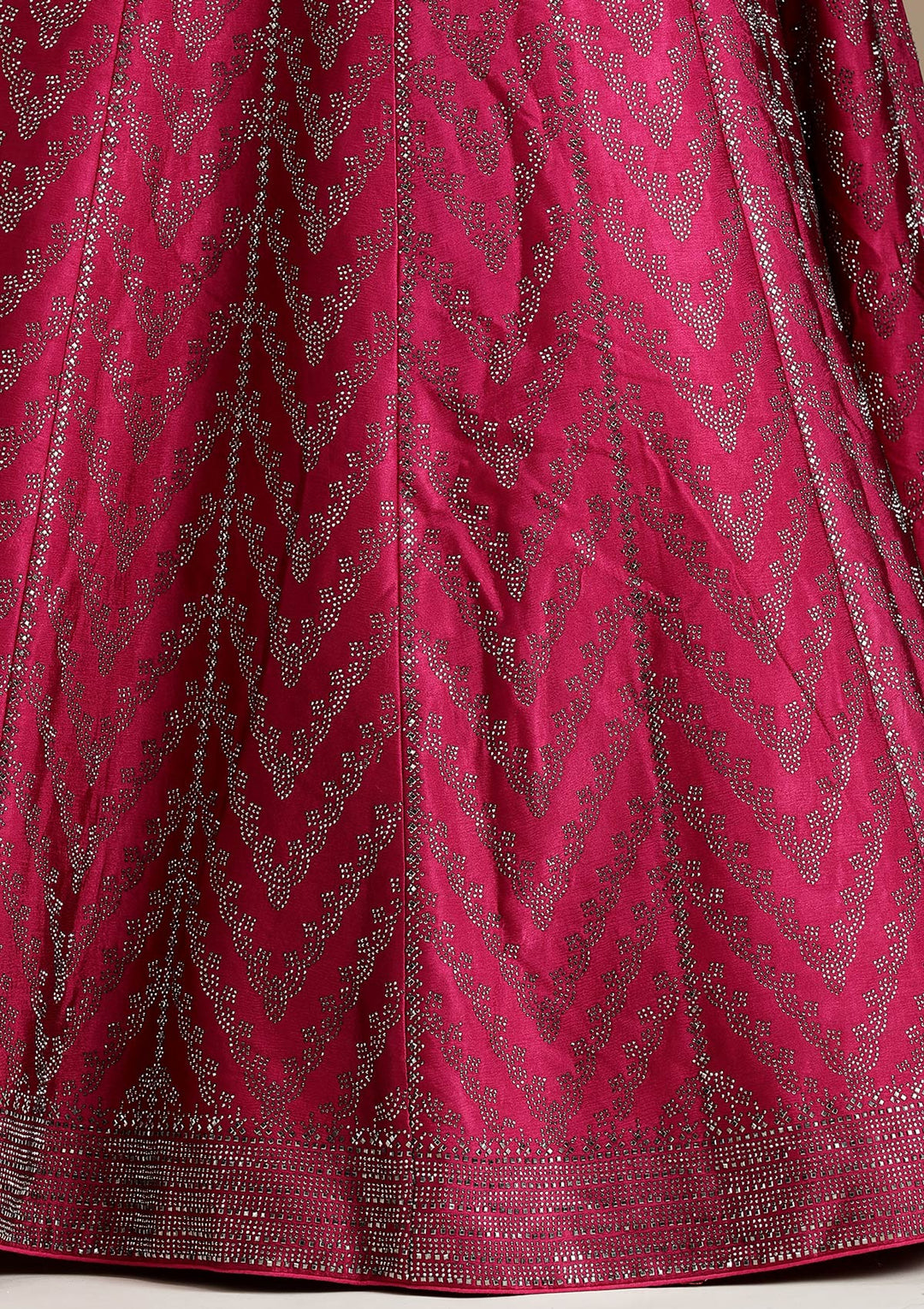 Rani Pink Silver Zariwork Satin Semi-Stitched Lehenga