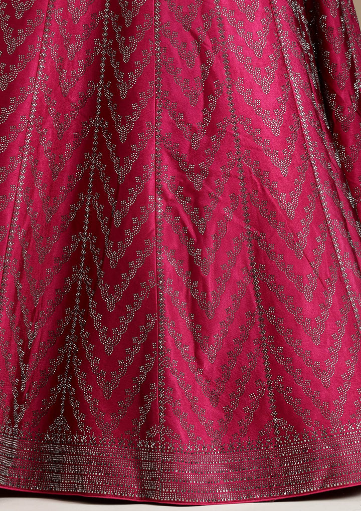 Rani Pink Silver Zariwork Satin Semi-Stitched Lehenga