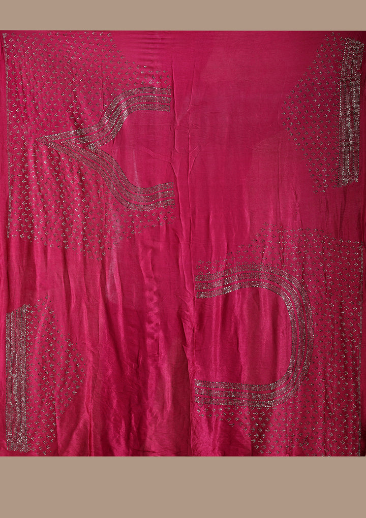 Rani Pink Silver Zariwork Satin Semi-Stitched Lehenga