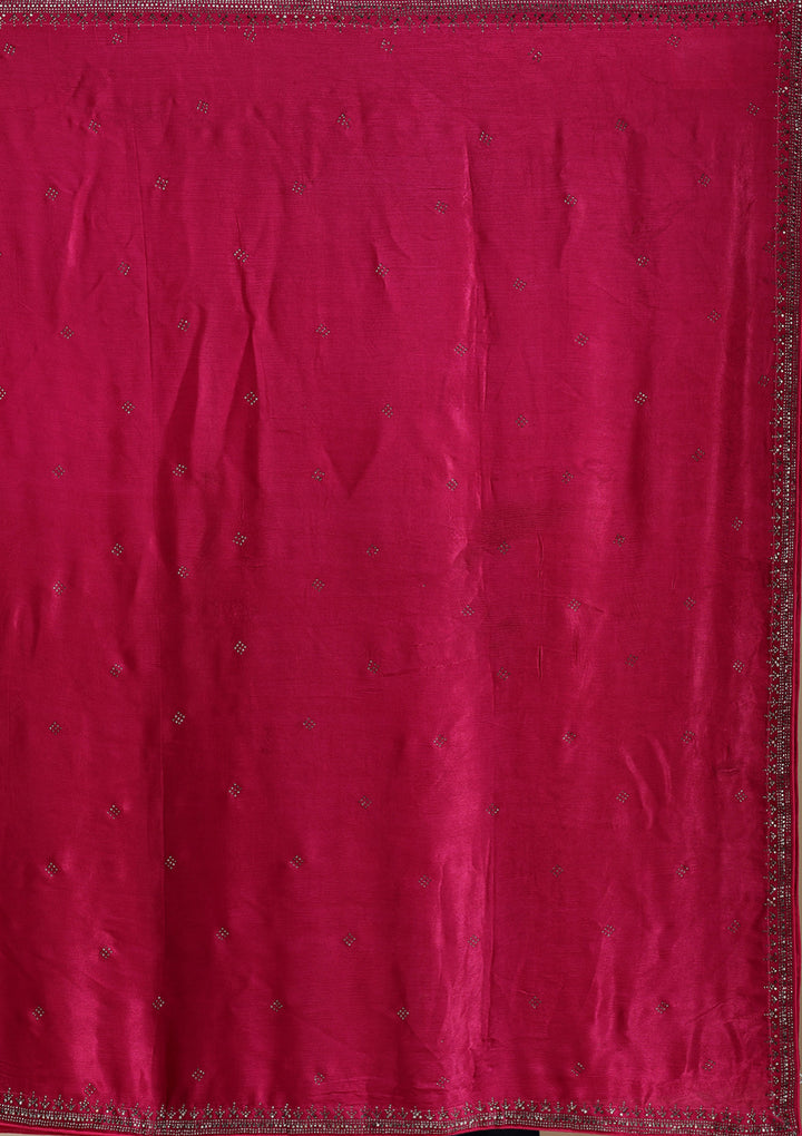 Rani Pink Silver Zariwork Satin Semi-Stitched Lehenga