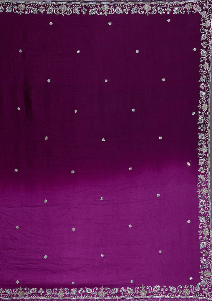 Wine Silver Zariwork Satin Readymade Lehenga