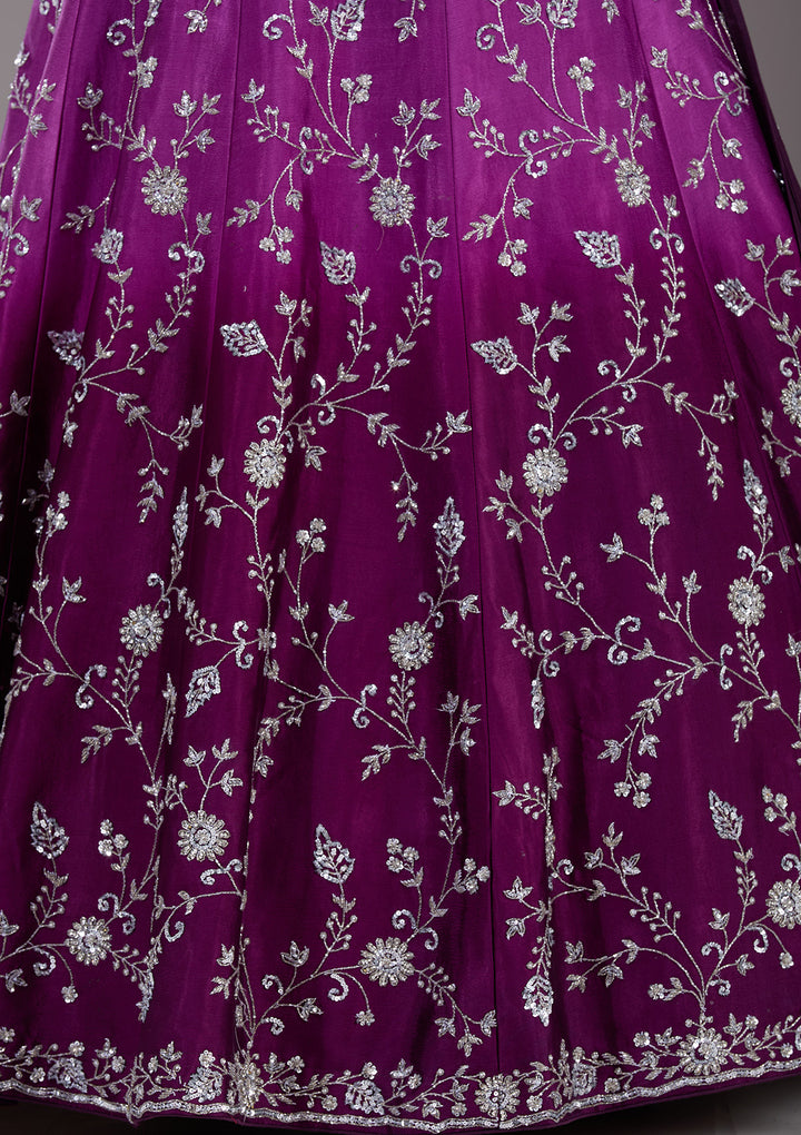 Wine Silver Zariwork Satin Readymade Lehenga