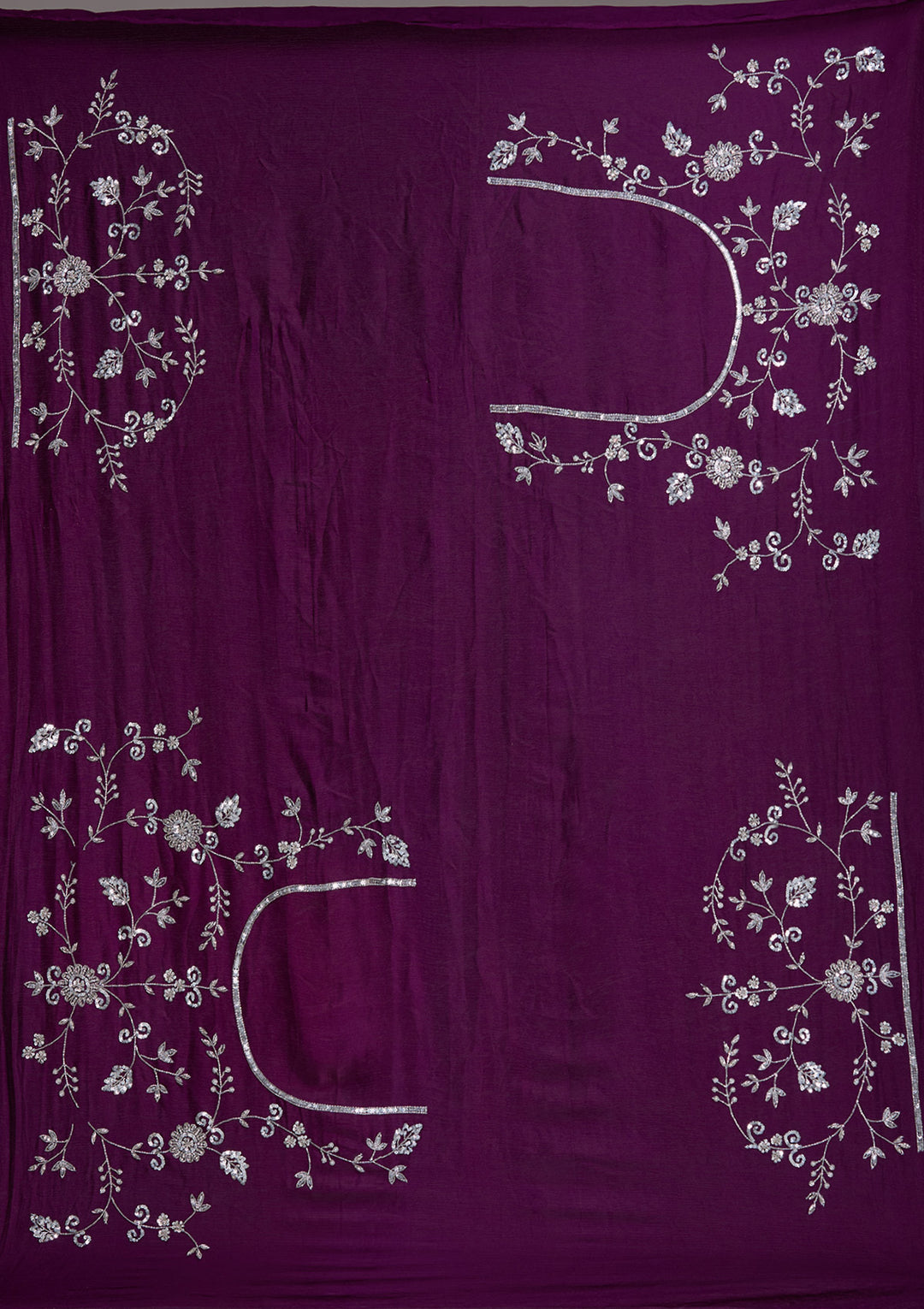 Wine Silver Zariwork Satin Readymade Lehenga