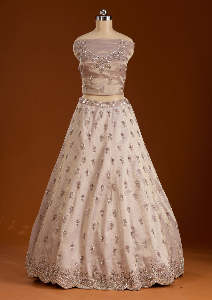 Lavender Zariwork Tissue Semi-Stitched Lehenga