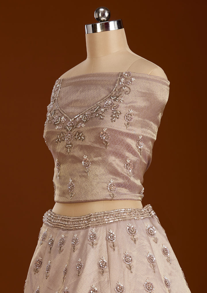 Lavender Zariwork Tissue Semi-Stitched Lehenga