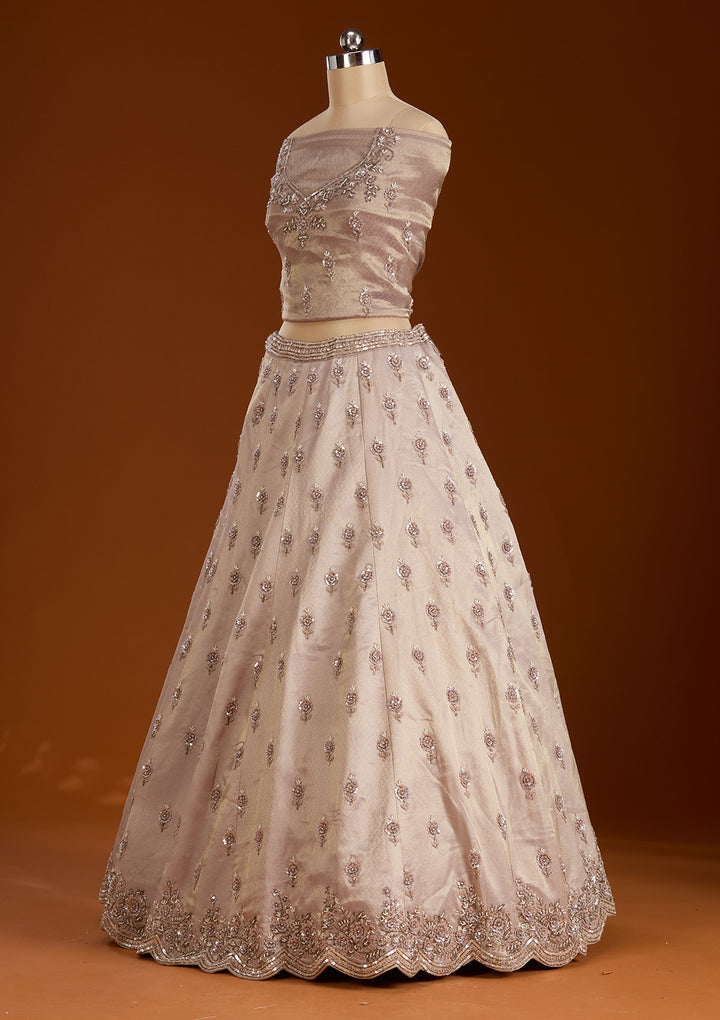 Lavender Zariwork Tissue Semi-Stitched Lehenga