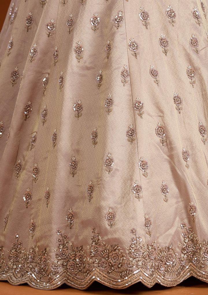 Lavender Zariwork Tissue Semi-Stitched Lehenga