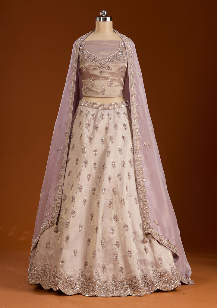 Lavender Zariwork Tissue Semi-Stitched Lehenga