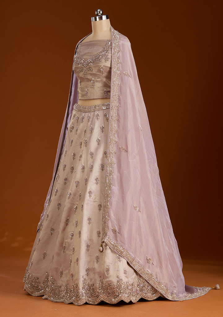 Lavender Zariwork Tissue Semi-Stitched Lehenga
