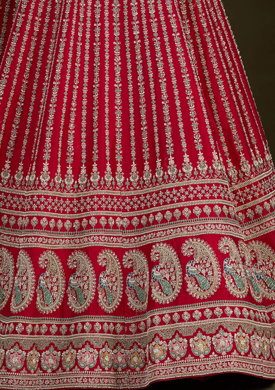Red Zariwork Raw Silk Readymade Lehenga