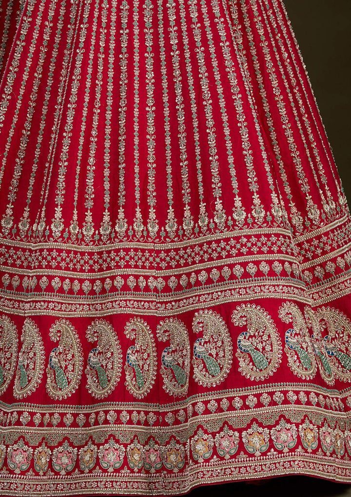 Red Zariwork Raw Silk Readymade Lehenga