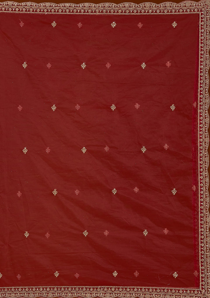 Maroon Zariwork Net Readymade Lehenga