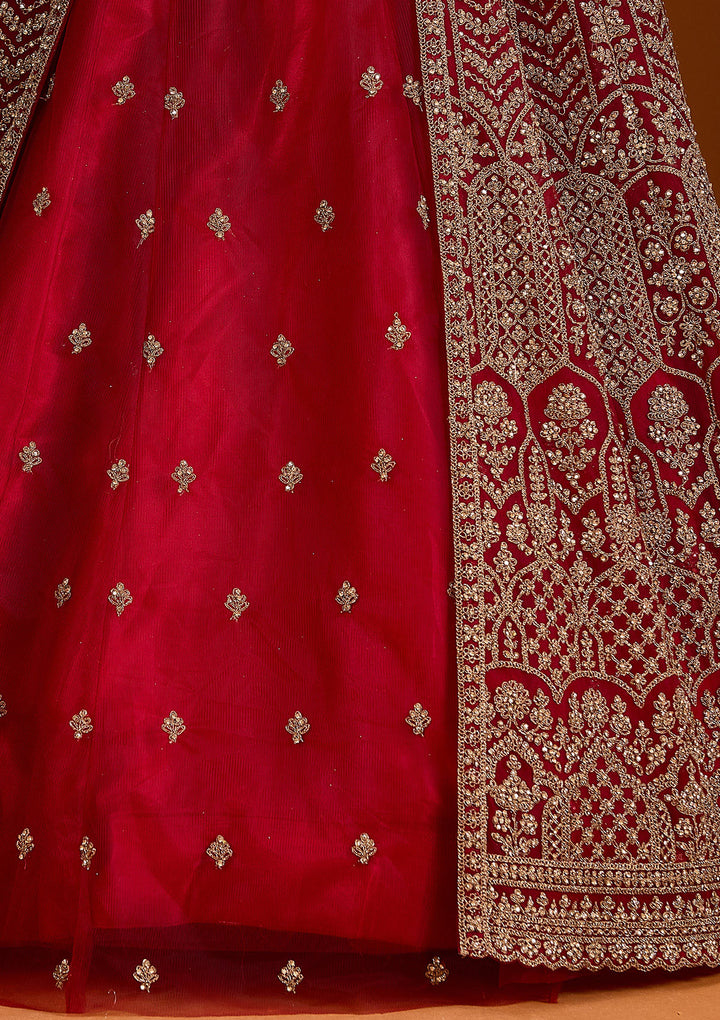 Maroon Zariwork Net Readymade Lehenga