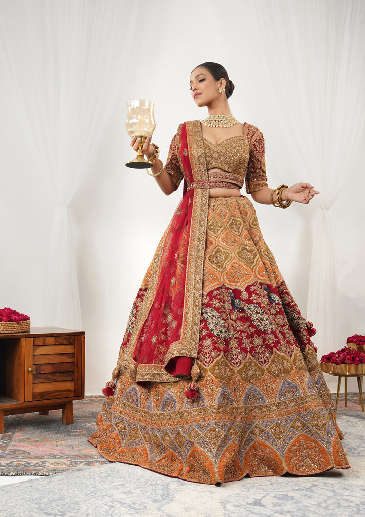 Maroon Zardosi Raw Silk Readymade Lehenga