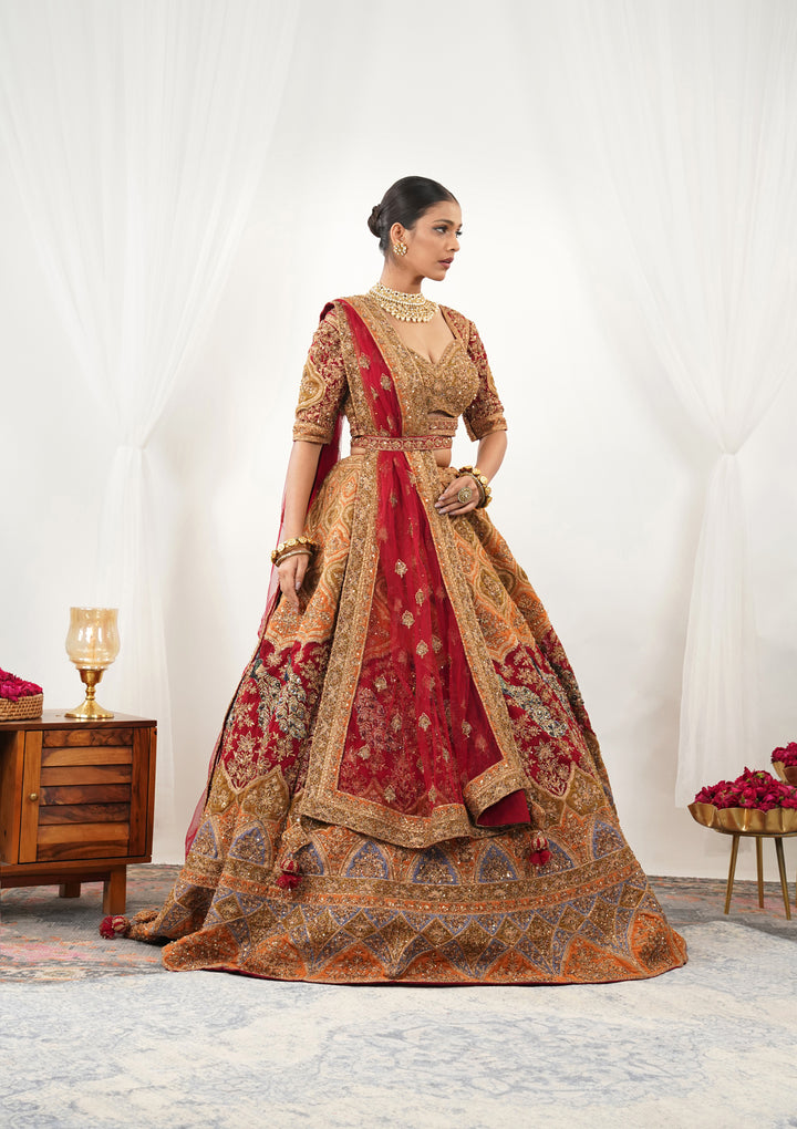 Maroon Zardosi Raw Silk Readymade Lehenga