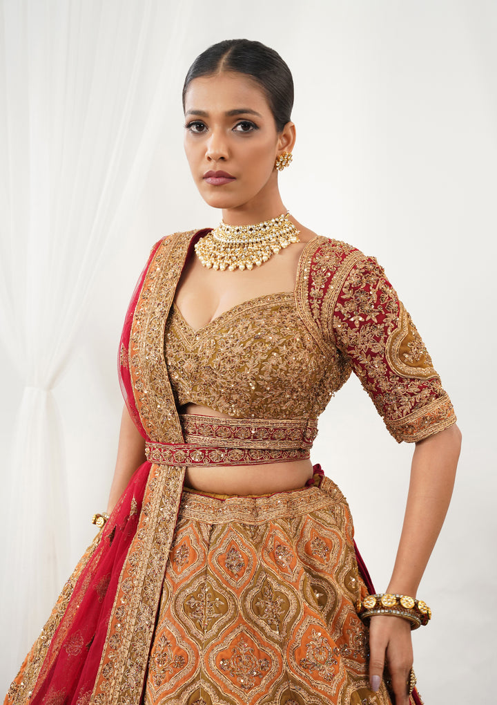 Maroon Zardosi Raw Silk Readymade Lehenga