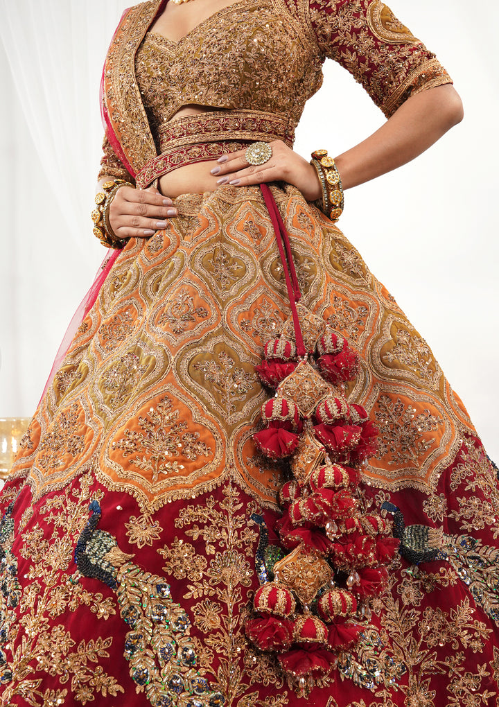Maroon Zardosi Raw Silk Readymade Lehenga
