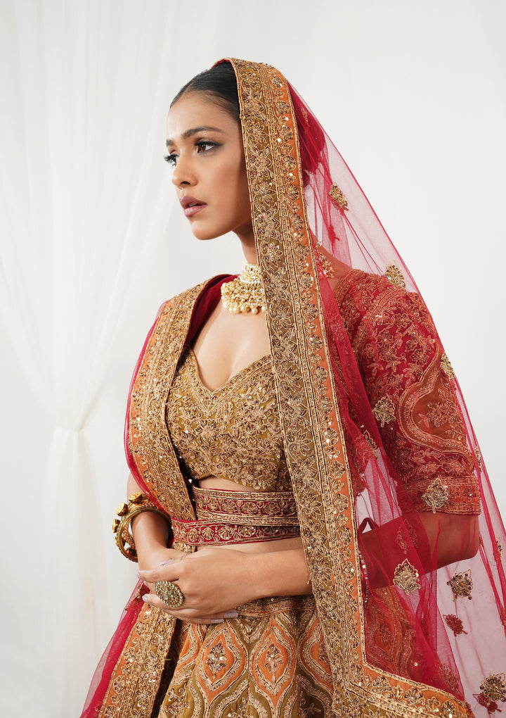 Maroon Zardosi Raw Silk Readymade Lehenga