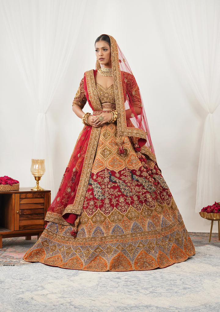Maroon Zardosi Raw Silk Readymade Lehenga
