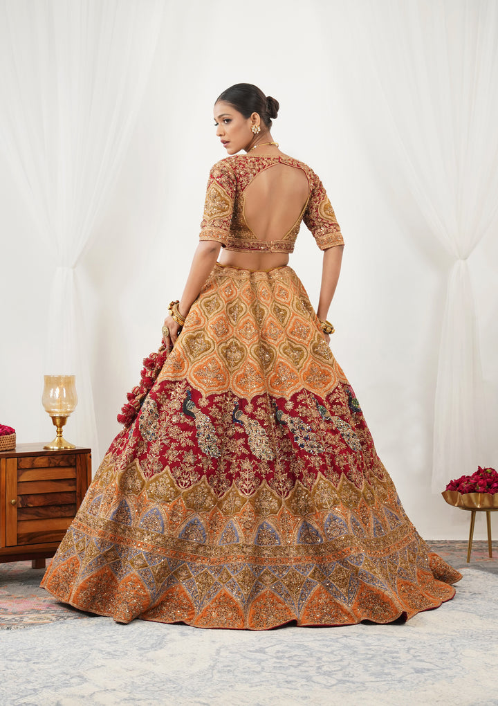 Maroon Zardosi Raw Silk Readymade Lehenga