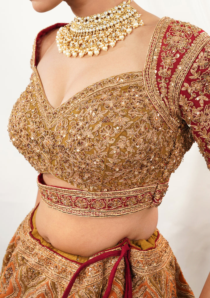 Maroon Zardosi Raw Silk Readymade Lehenga
