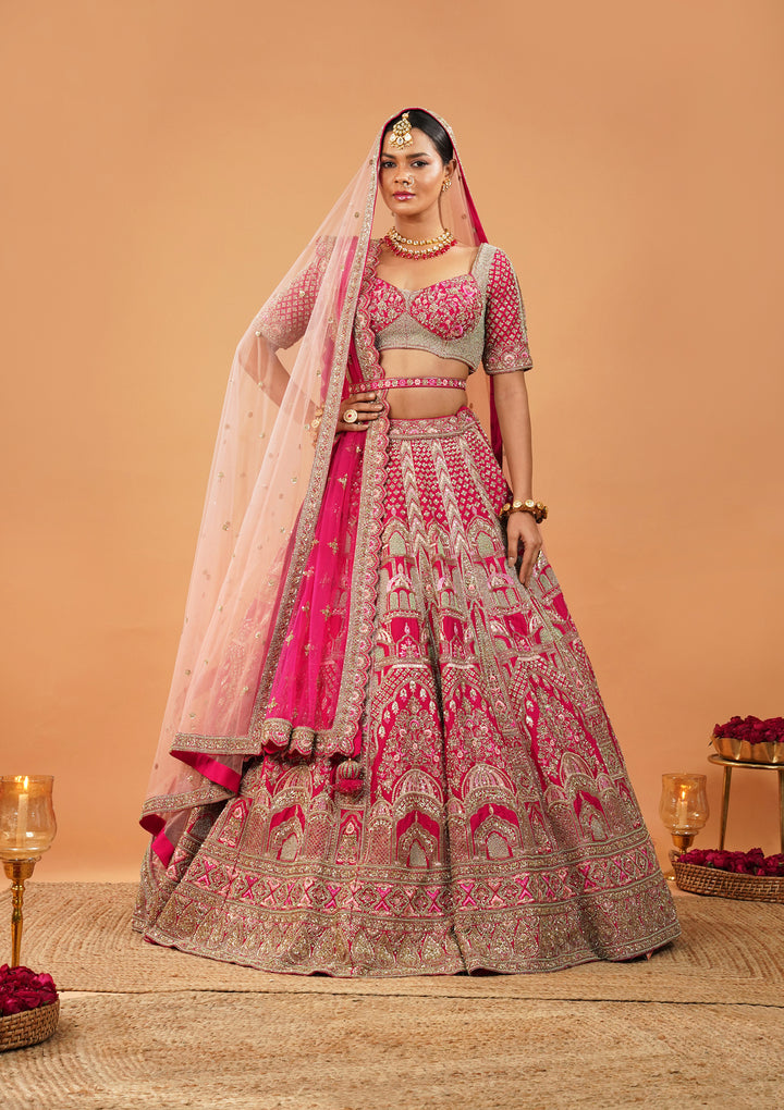 Rani Pink Zardosi Raw Silk Readymade Lehenga