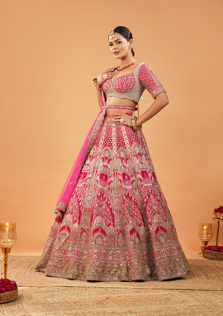 Rani Pink Zardosi Raw Silk Readymade Lehenga