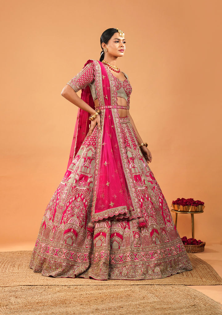 Rani Pink Zardosi Raw Silk Readymade Lehenga