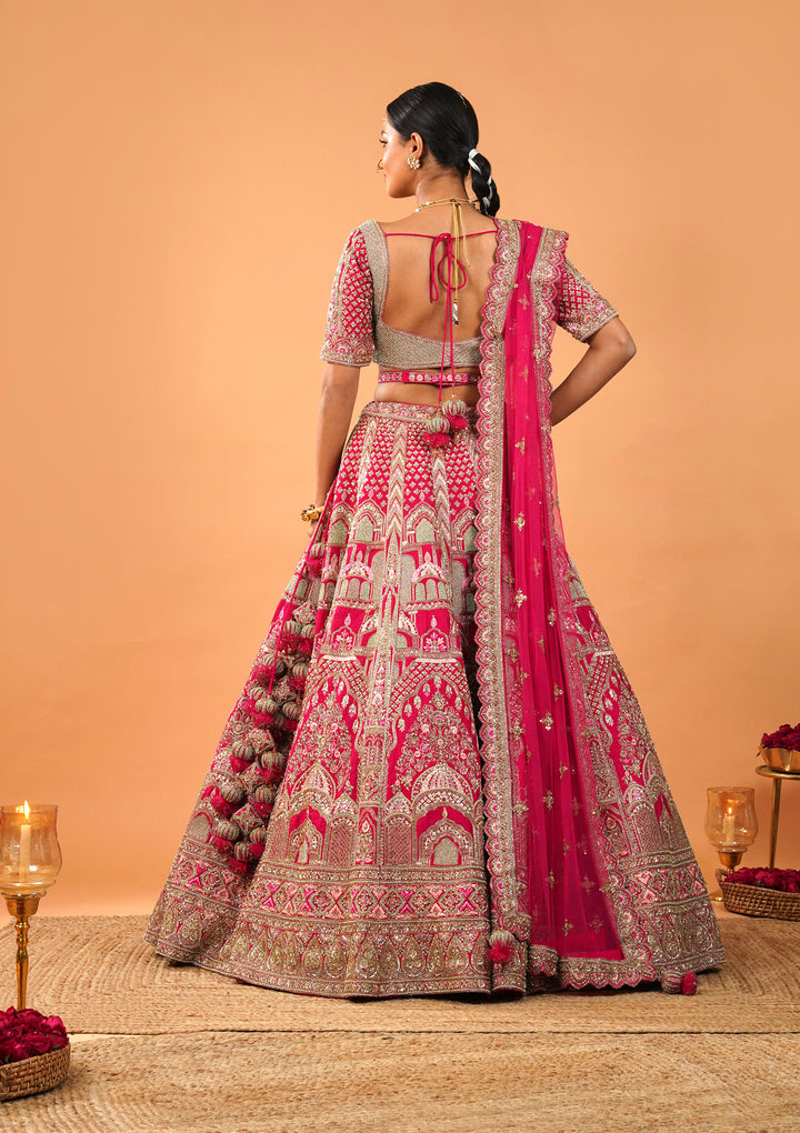 Rani Pink Zardosi Raw Silk Readymade Lehenga