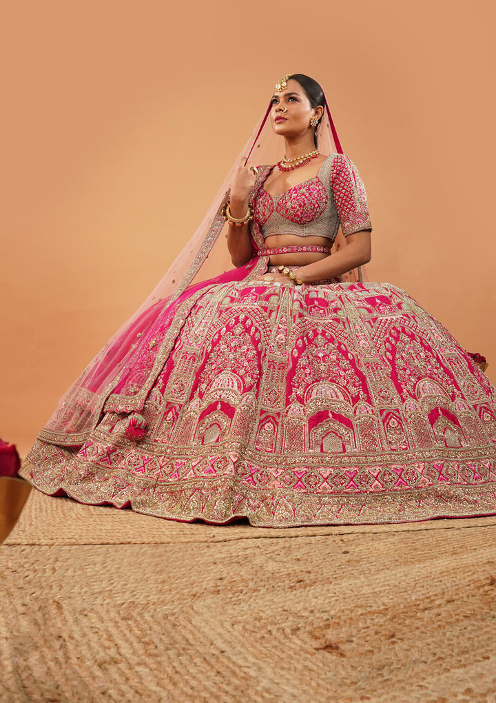 Rani Pink Zardosi Raw Silk Readymade Lehenga