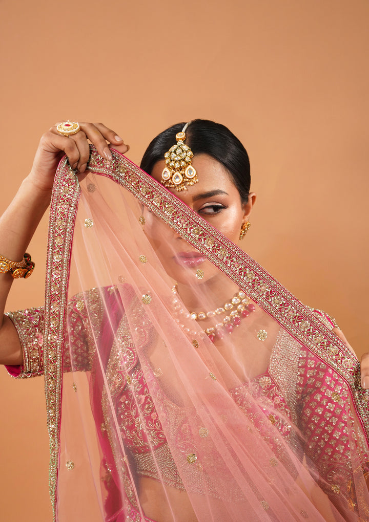 Rani Pink Zardosi Raw Silk Readymade Lehenga
