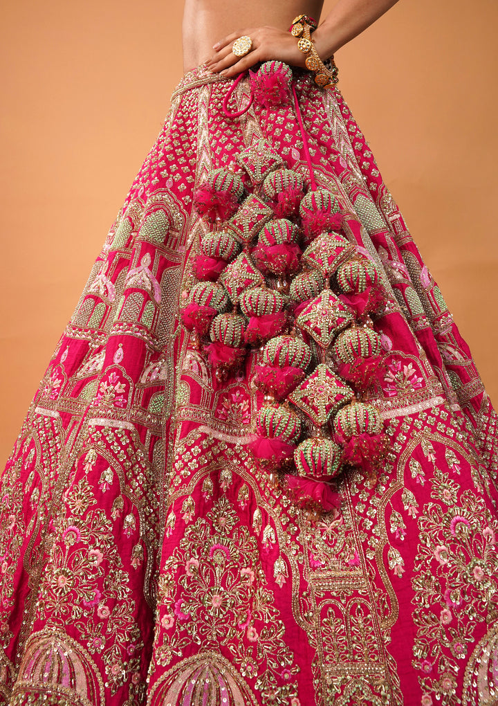 Rani Pink Zardosi Raw Silk Readymade Lehenga
