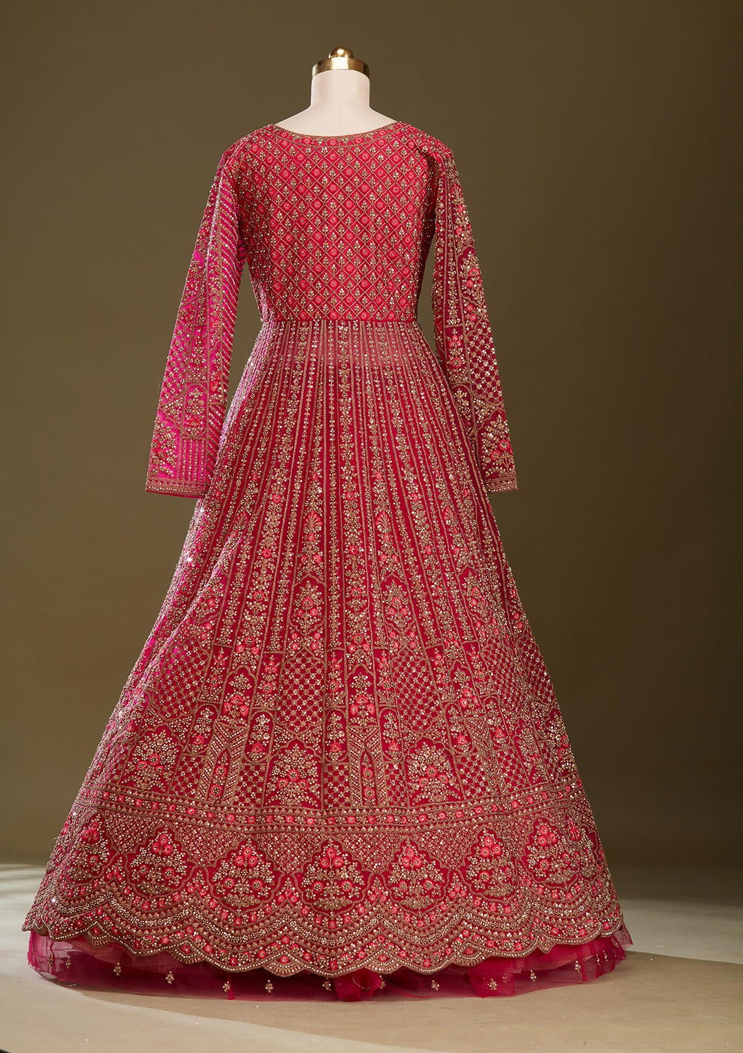 Rani Pink Zariwork (Gold) Net Readymade Lehenga