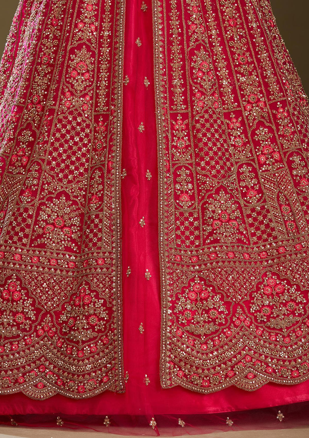 Rani Pink Zariwork (Gold) Net Readymade Lehenga
