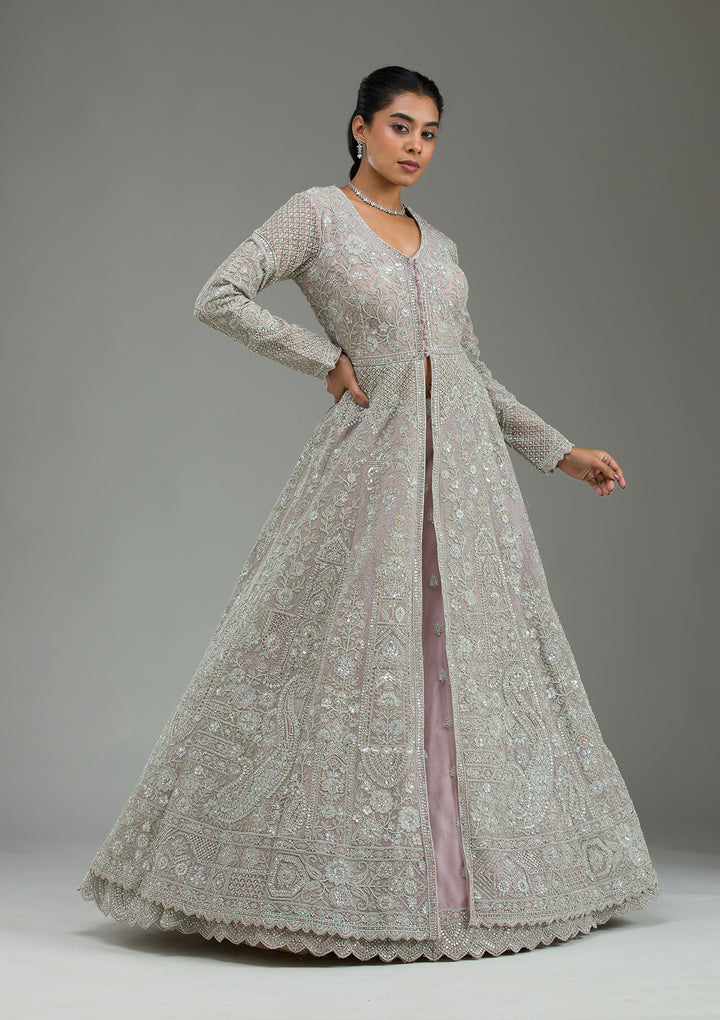 Lavender Zariwork Net Readymade Lehenga