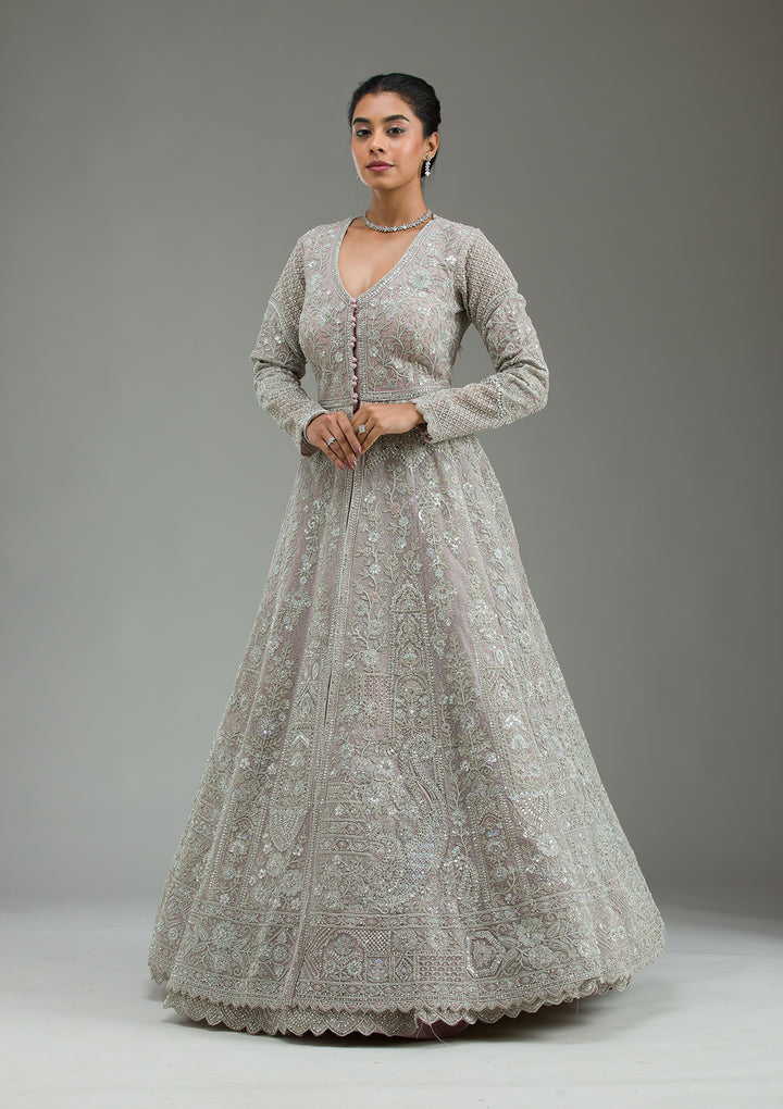 Lavender Zariwork Net Readymade Lehenga