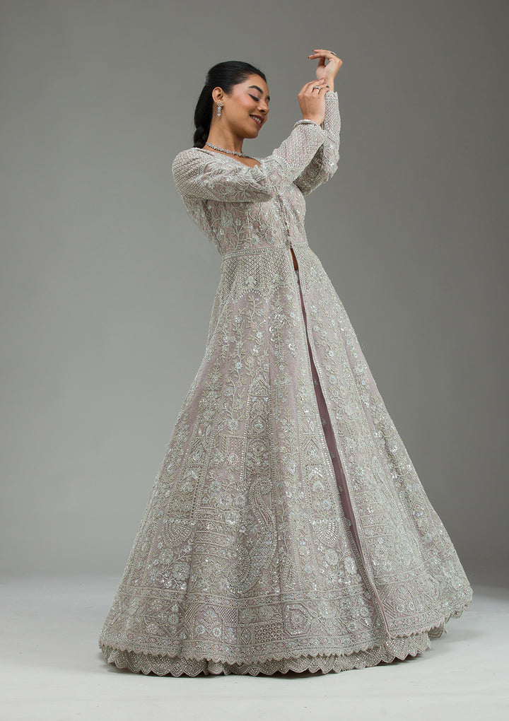 Lavender Zariwork Net Readymade Lehenga