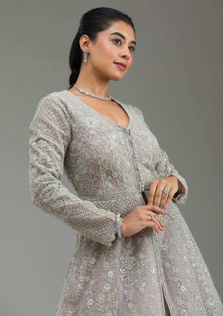 Lavender Zariwork Net Readymade Lehenga