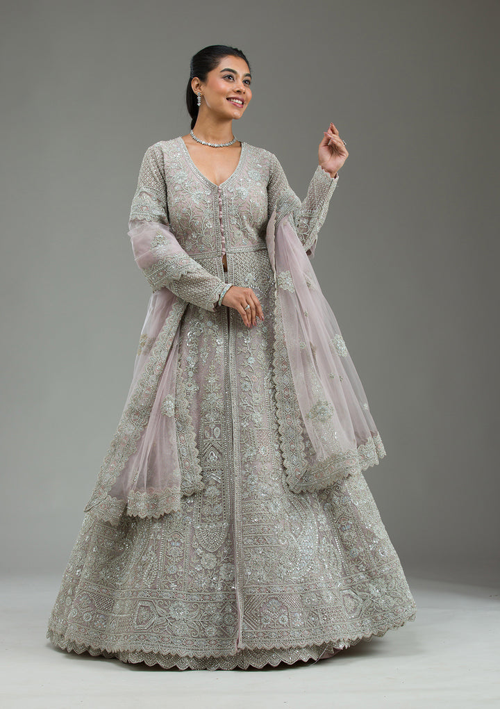 Lavender Zariwork Net Readymade Lehenga